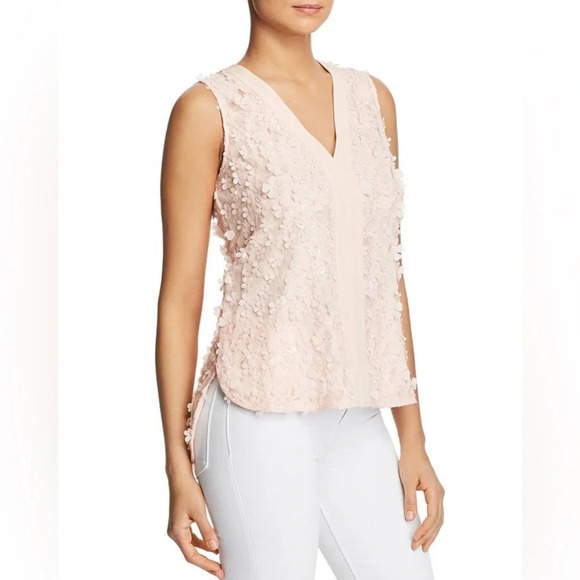 Badgley Mishka 3D Flower Embellished Floral Applique Baby Pink Lace Top Size 10 - Picture 1 of 13